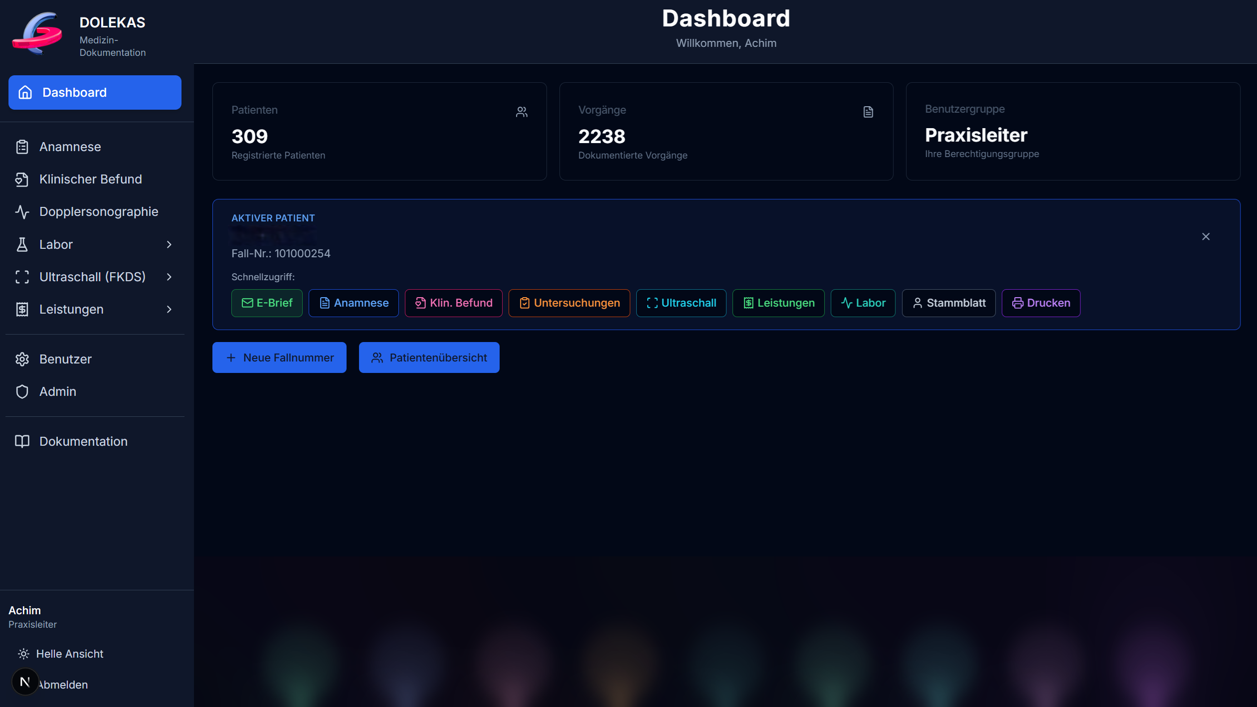 DOLEKAS Dashboard – Dark Mode mit Aurora-Effekt